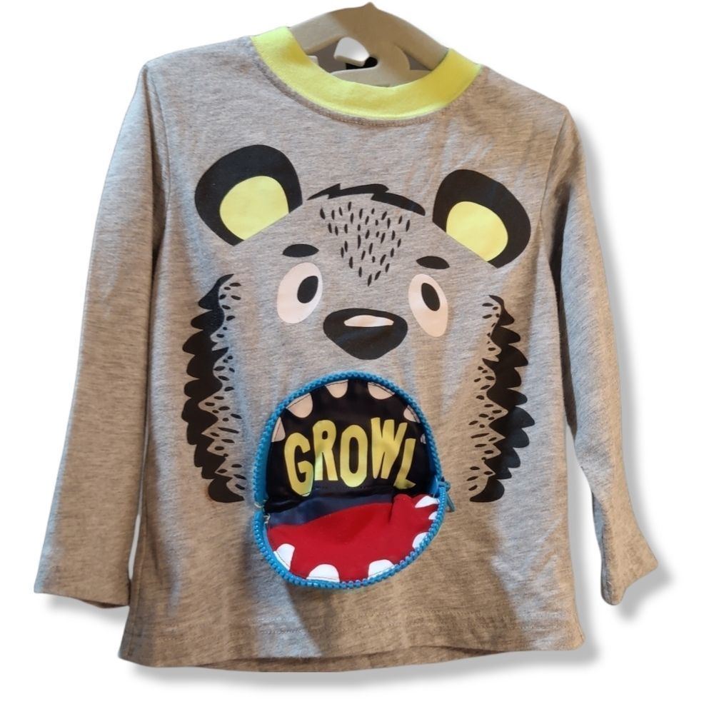 Wonder nation - Toddler Size 2T - Bear - Growl - Pocket - Long Sleeve Shirt